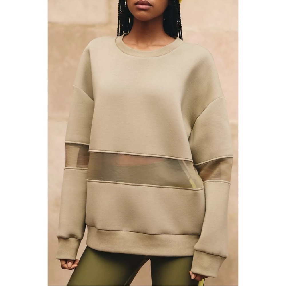 By Anthropologie Mesh Paneled Sage Olive Green Oversized Sweatshirt Size XS